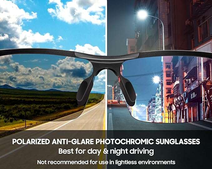 Unisex Square Frame Sunglasses withColor Change Tech -ChameleonLenses for Driving, Fishing
