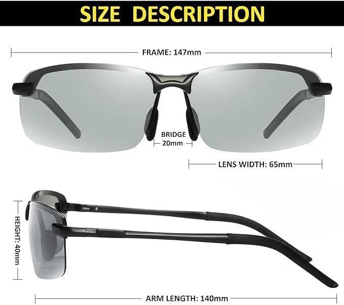 Unisex Square Frame Sunglasses withColor Change Tech -ChameleonLenses for Driving, Fishing